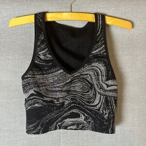 Black and white marbled sparkly sports bra top
